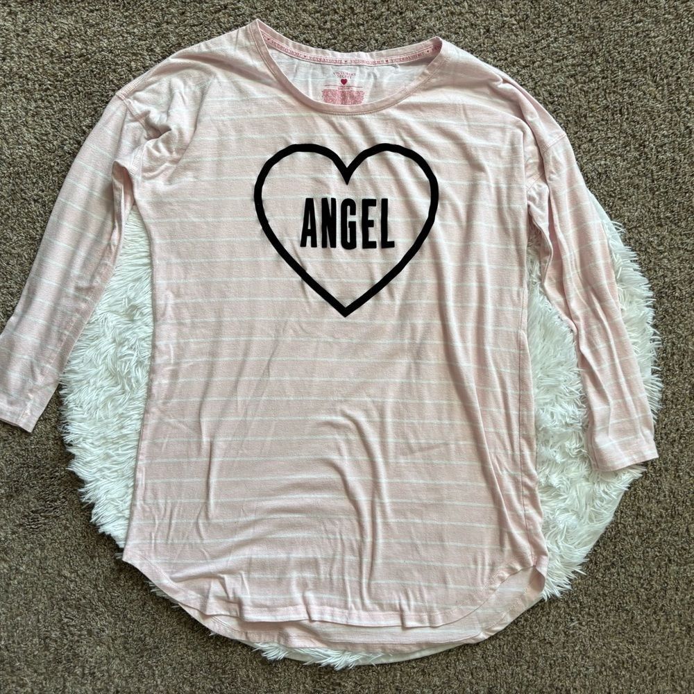 Victoria's Secret Nightgown Tee Pink Striped Angel Long‎ Sleeve Womens Medium